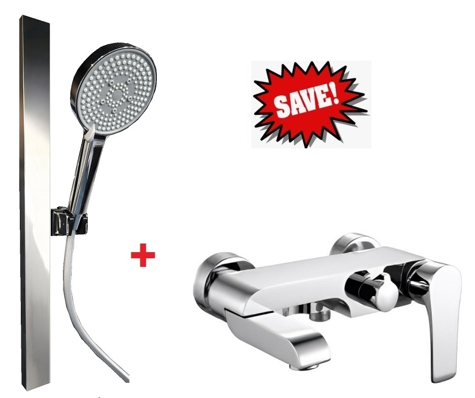 Bathroom Shower Set Bundle With Bath Mixer - Chrome Finished